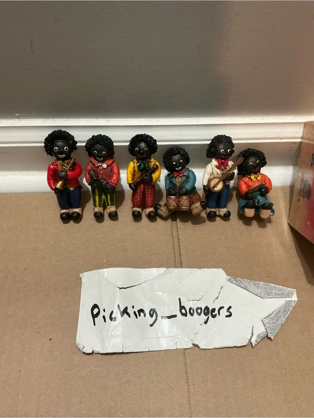 6 vintage mid-20th-century hand-painted  Golly “Golliwog” As Musicians